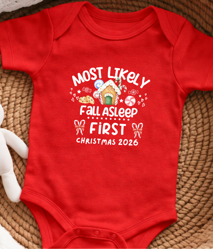 Most Likely to Fall Asleep First Christmas Baby ONESIE® 🎄😴