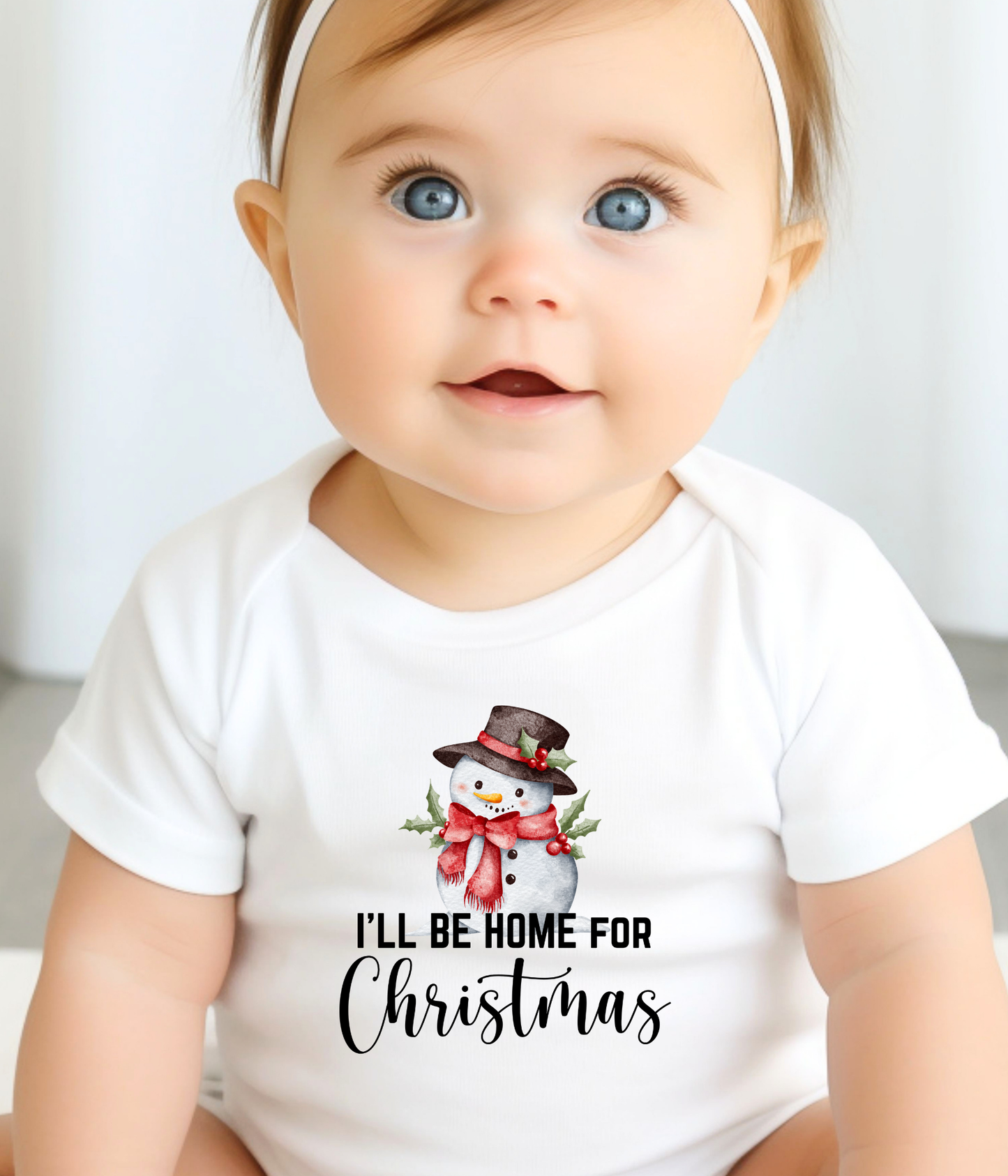 I’ll Be Home for Christmas Baby One-Piece – Cute Snowman Holiday Outfit – Baby’s First Christmas Bodysuit – Christmas Infant Gift Idea