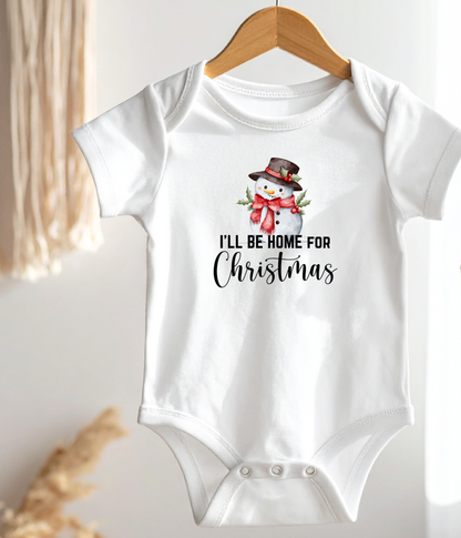 I’ll Be Home for Christmas Baby One-Piece – Cute Snowman Holiday Outfit – Baby’s First Christmas Bodysuit – Christmas Infant Gift Idea