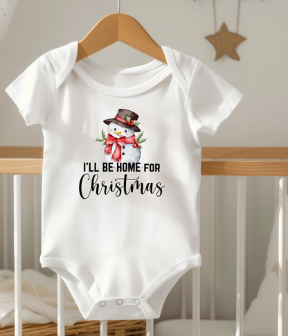 I’ll Be Home for Christmas Baby One-Piece – Cute Snowman Holiday Outfit – Baby’s First Christmas Bodysuit – Christmas Infant Gift Idea