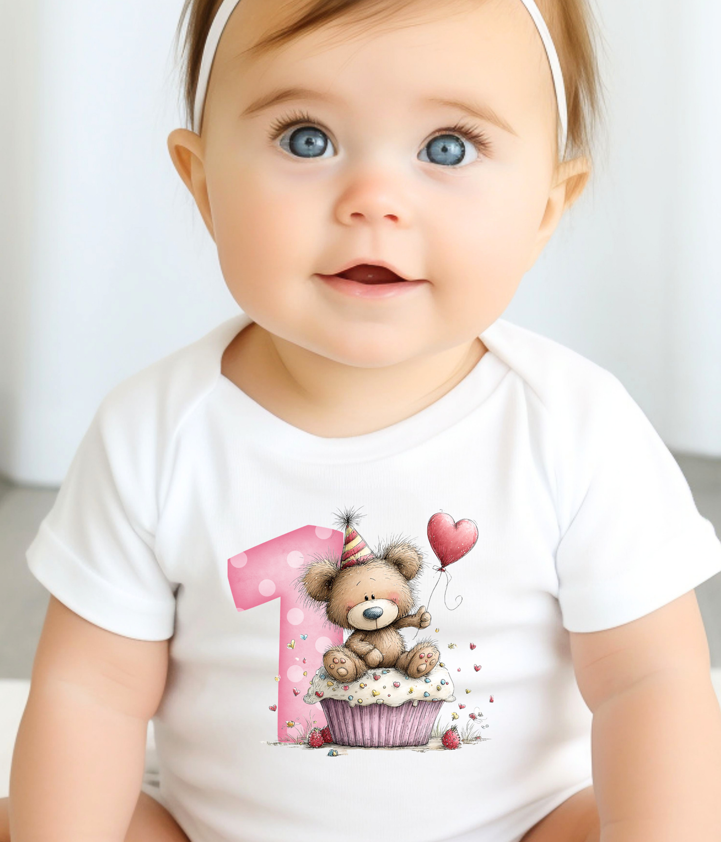 1st Birthday Girl One-piece Bodysuit – Teddy Bear Birthday Outfit – First Birthday Baby Outfit – Pink Number One Baby Bodysuit – Cake Smash Outfit