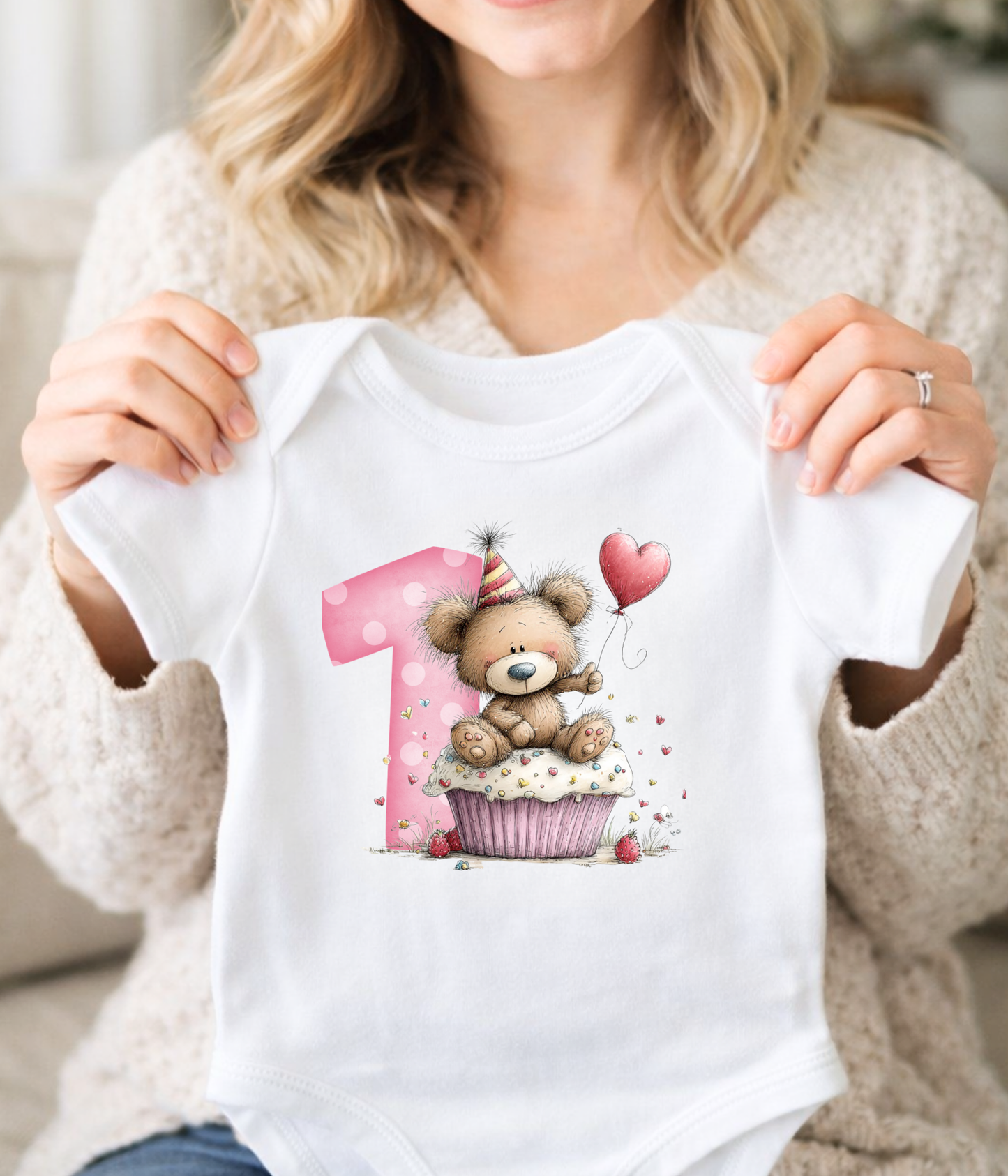 1st Birthday Girl One-piece Bodysuit – Teddy Bear Birthday Outfit – First Birthday Baby Outfit – Pink Number One Baby Bodysuit – Cake Smash Outfit