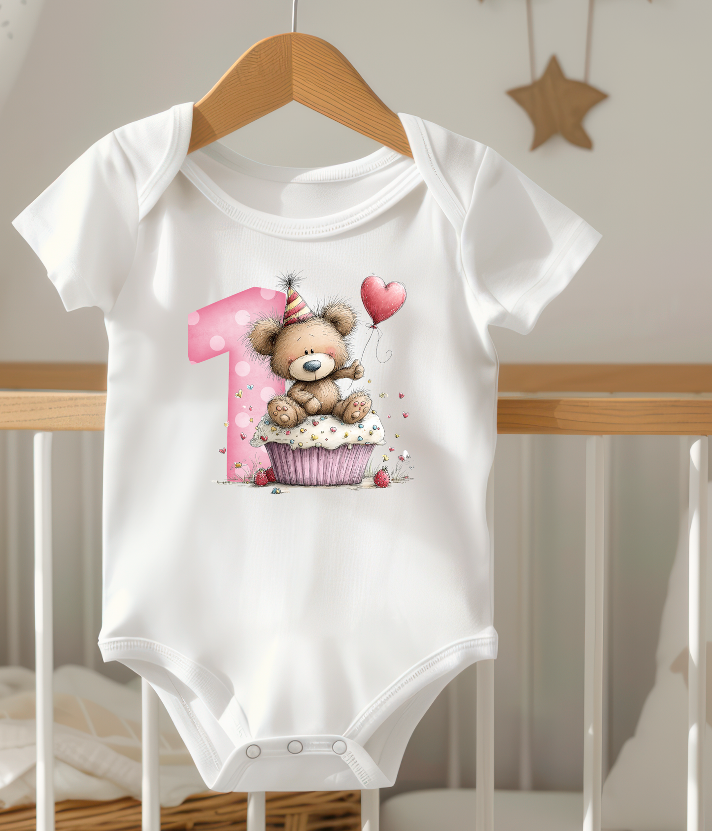 1st Birthday Girl One-piece Bodysuit – Teddy Bear Birthday Outfit – First Birthday Baby Outfit – Pink Number One Baby Bodysuit – Cake Smash Outfit