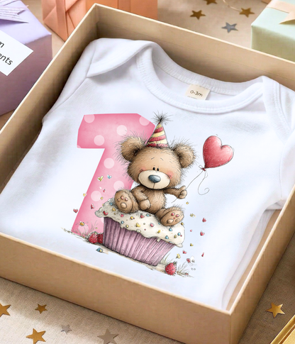 1st Birthday Girl One-piece Bodysuit – Teddy Bear Birthday Outfit – First Birthday Baby Outfit – Pink Number One Baby Bodysuit – Cake Smash Outfit