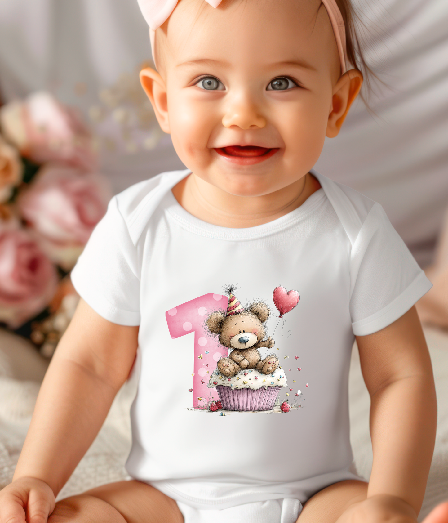 1st Birthday Girl One-piece Bodysuit – Teddy Bear Birthday Outfit – First Birthday Baby Outfit – Pink Number One Baby Bodysuit – Cake Smash Outfit