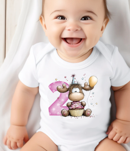 2nd Birthday Girl One-Piece Bodysuit – Moose Birthday Outfit – Two Year Old Baby Bodysuit – Pink Number 2 Birthday Shirt – Cake Smash Outfit