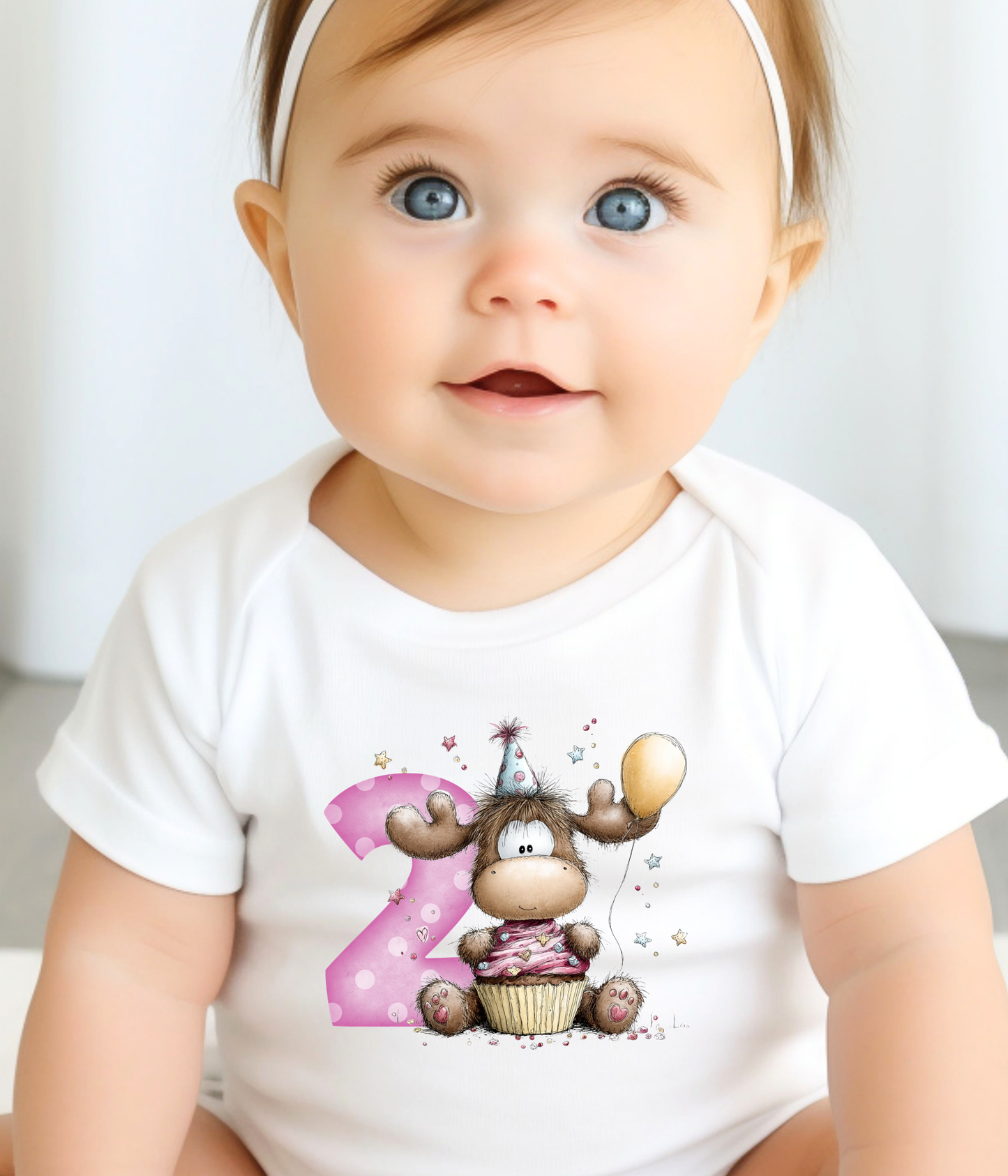 2nd Birthday Girl One-Piece Bodysuit – Moose Birthday Outfit – Two Year Old Baby Bodysuit – Pink Number 2 Birthday Shirt – Cake Smash Outfit