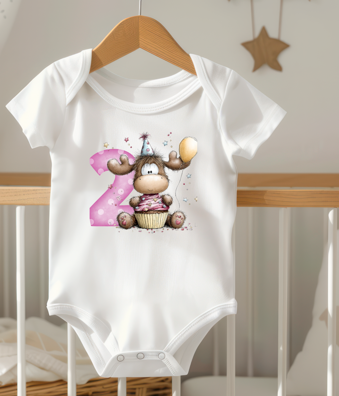 2nd Birthday Girl One-Piece Bodysuit – Moose Birthday Outfit – Two Year Old Baby Bodysuit – Pink Number 2 Birthday Shirt – Cake Smash Outfit