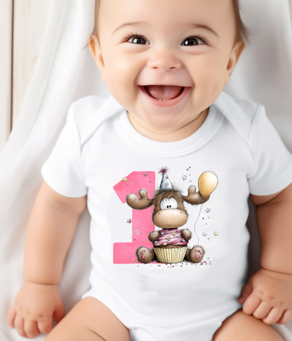1st Birthday Girl One-Piece Bodysuit –Cute Moose Birthday Outfit – First Birthday Baby Outfit  – Cake Smash Birthday Shirt