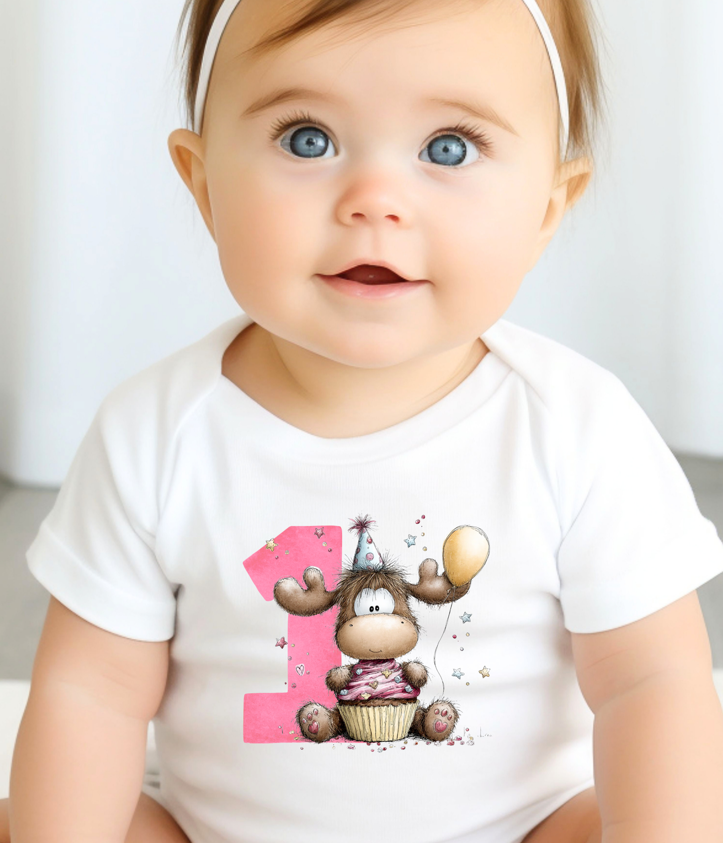 1st Birthday Girl One-Piece Bodysuit –Cute Moose Birthday Outfit – First Birthday Baby Outfit  – Cake Smash Birthday Shirt