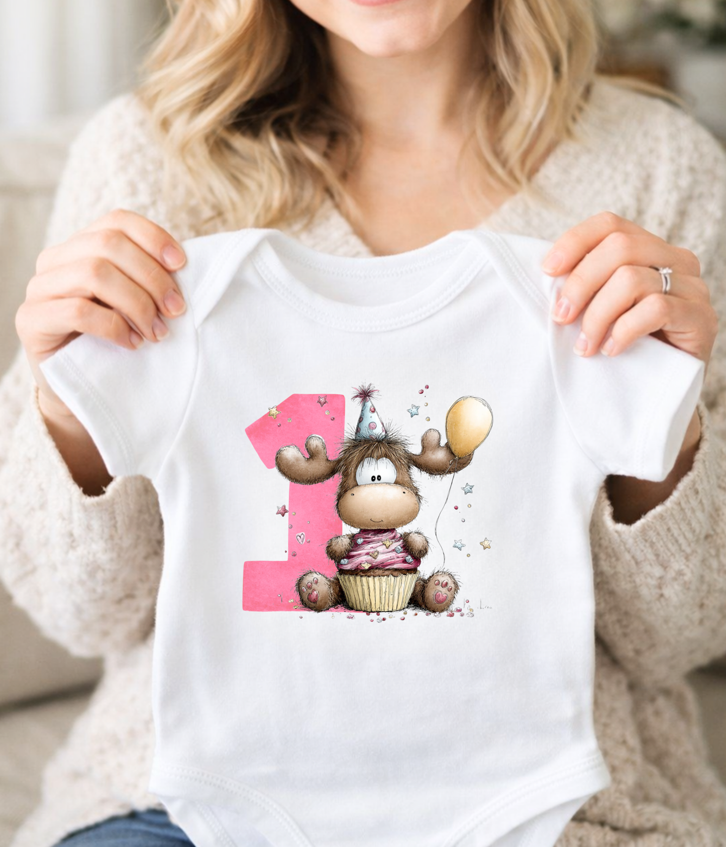 1st Birthday Girl One-Piece Bodysuit –Cute Moose Birthday Outfit – First Birthday Baby Outfit  – Cake Smash Birthday Shirt