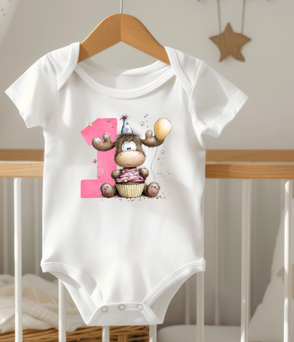 1st Birthday Girl One-Piece Bodysuit –Cute Moose Birthday Outfit – First Birthday Baby Outfit  – Cake Smash Birthday Shirt