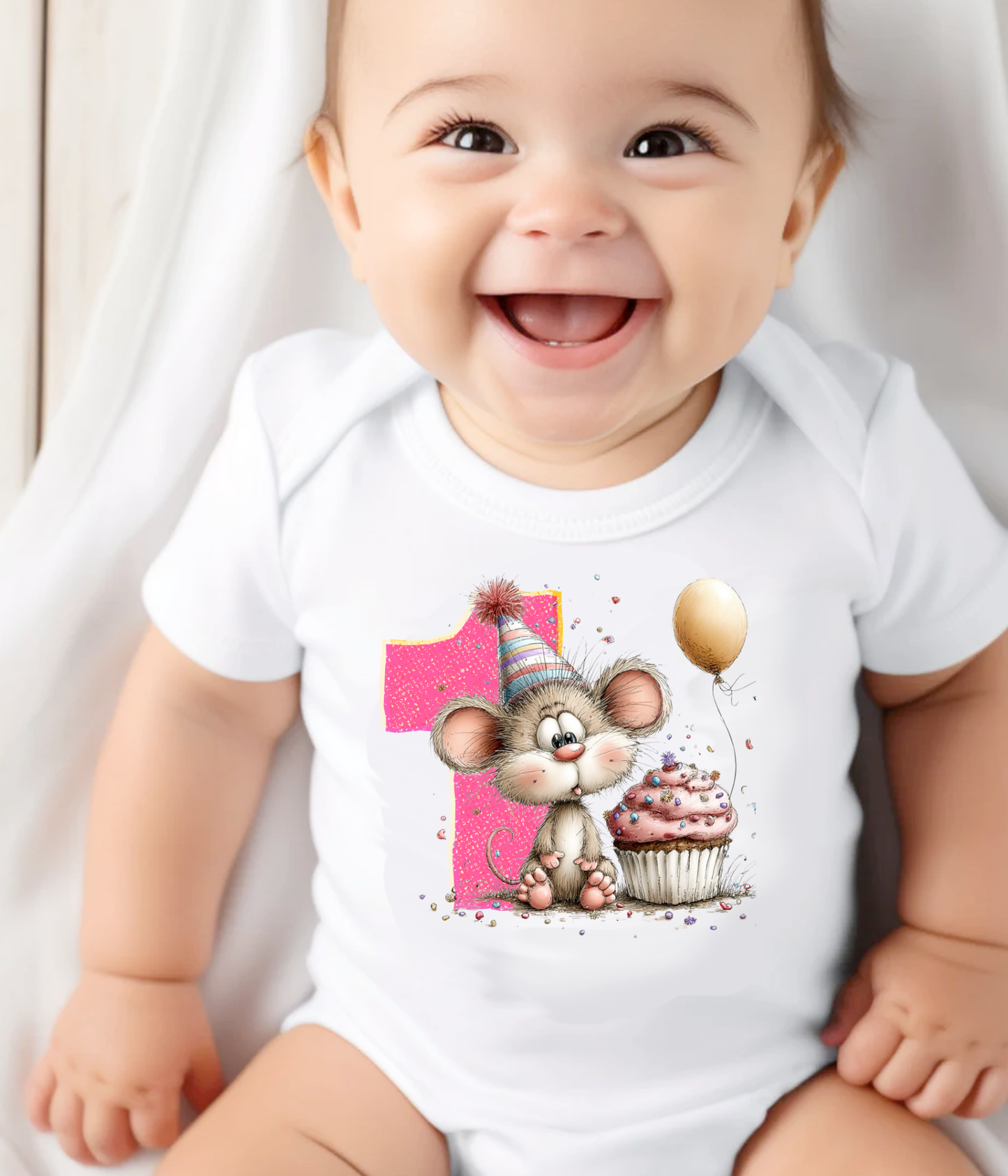 1st Birthday Girl One-Piece Bodysuit – Mouse Birthday Outfit – First Birthday Baby Outfit – Pink Number 1 Bodysuit – Cake Smash Shirt