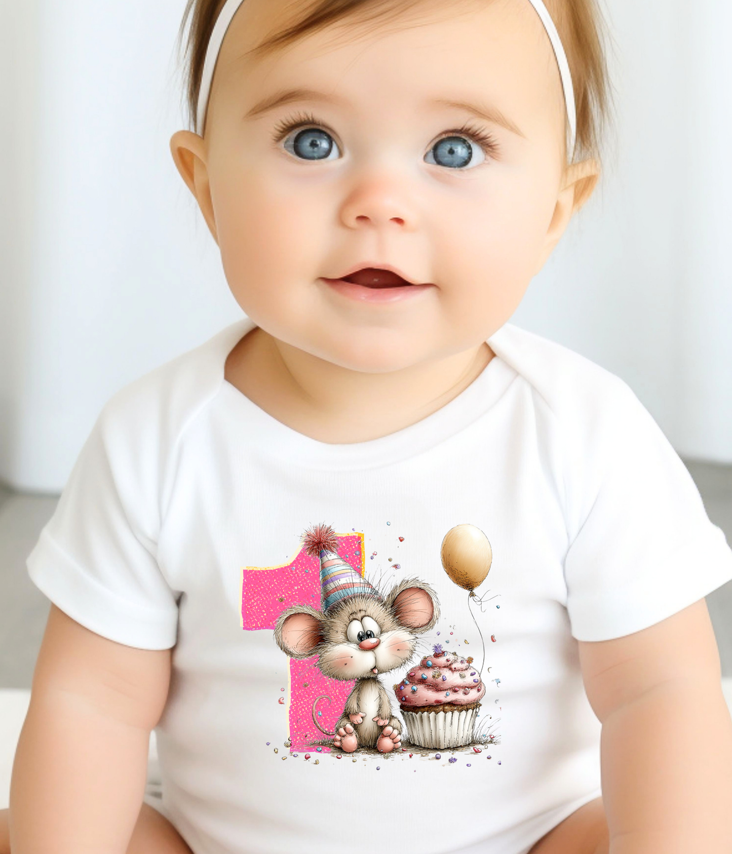 1st Birthday Girl One-Piece Bodysuit – Mouse Birthday Outfit – First Birthday Baby Outfit – Pink Number 1 Bodysuit – Cake Smash Shirt