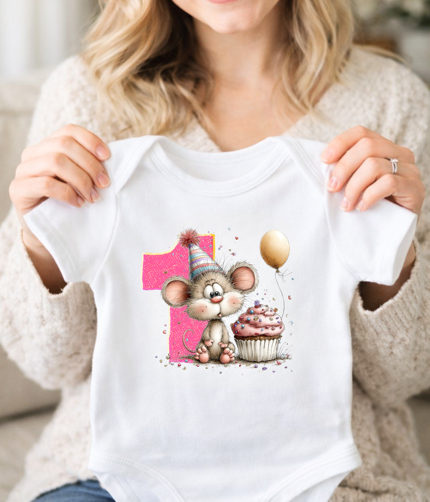 1st Birthday Girl One-Piece Bodysuit – Mouse Birthday Outfit – First Birthday Baby Outfit – Pink Number 1 Bodysuit – Cake Smash Shirt