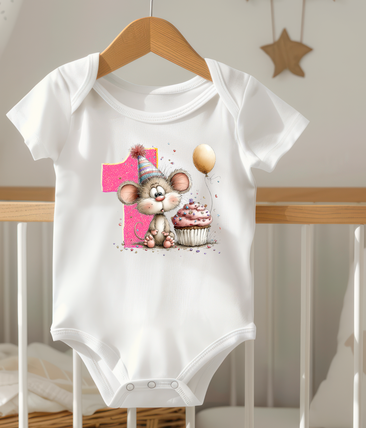 1st Birthday Girl One-Piece Bodysuit – Mouse Birthday Outfit – First Birthday Baby Outfit – Pink Number 1 Bodysuit – Cake Smash Shirt