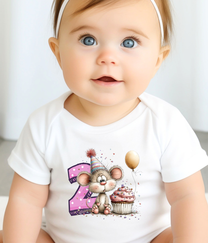 2nd Birthday Girl Onesie® – Mouse Birthday Outfit – Two Year Old Baby Outfit – Pink Number 2 Bodysuit – Cake Smash Shirt