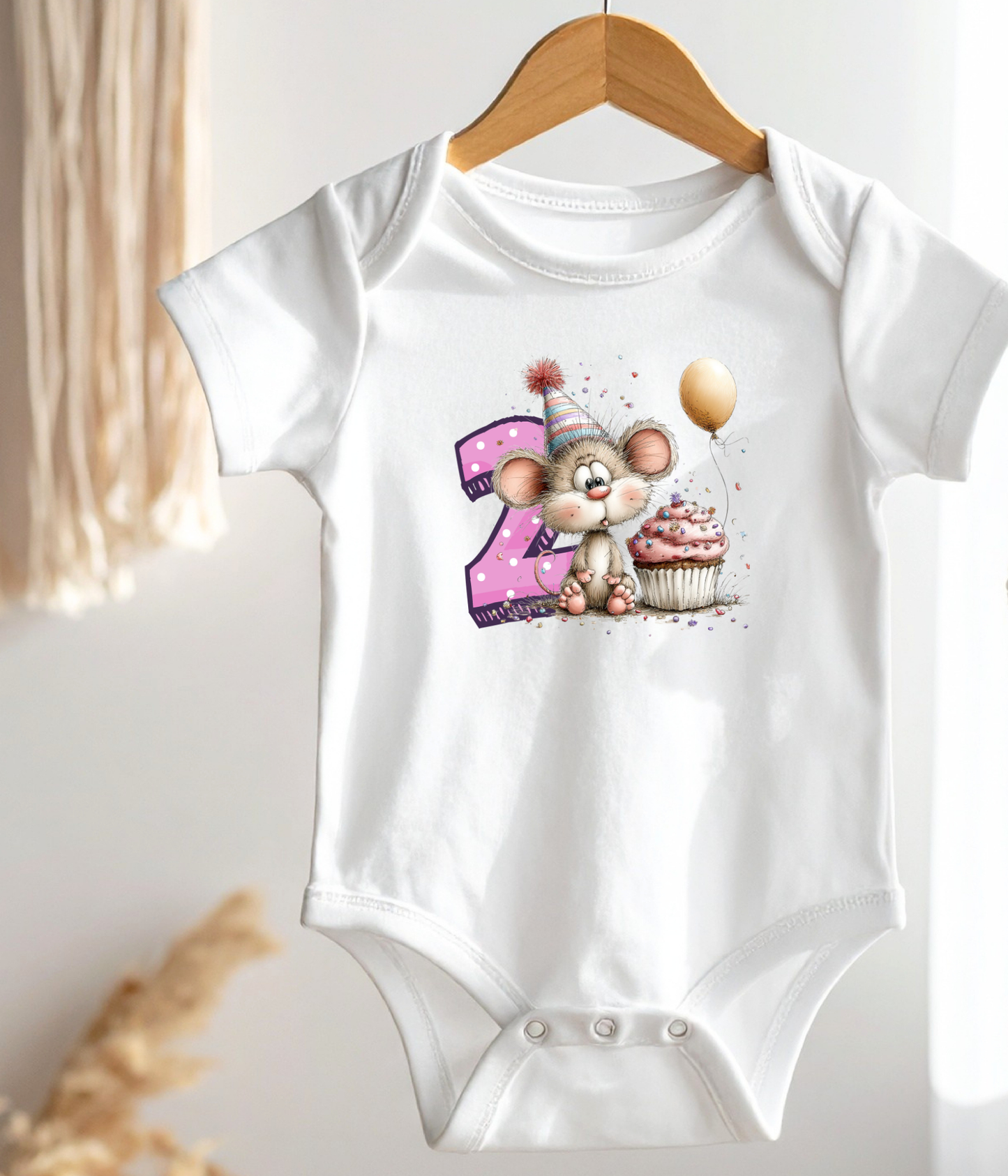 2nd Birthday Girl Onesie® – Mouse Birthday Outfit – Two Year Old Baby Outfit – Pink Number 2 Bodysuit – Cake Smash Shirt