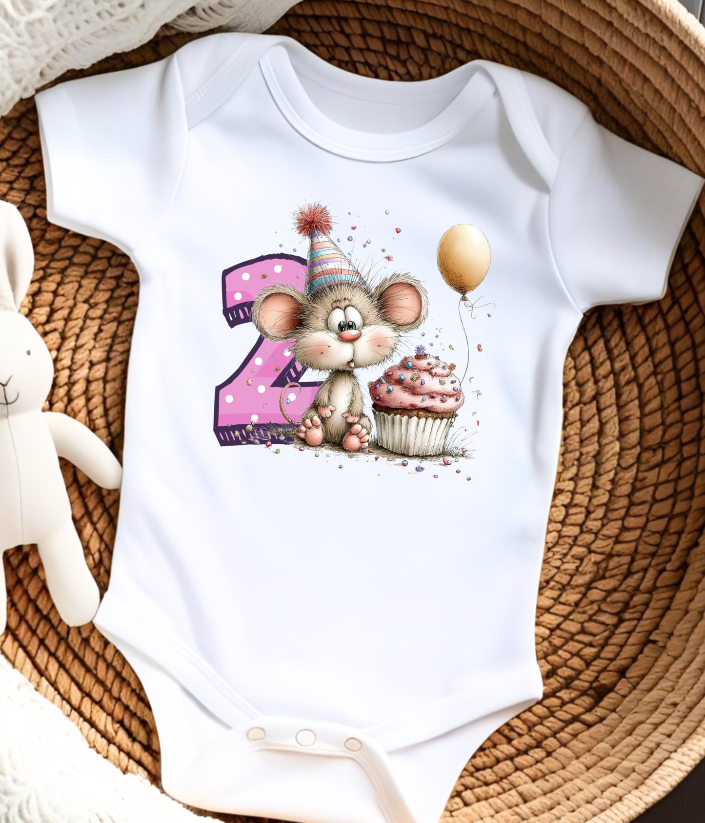 2nd Birthday Girl Onesie® – Mouse Birthday Outfit – Two Year Old Baby Outfit – Pink Number 2 Bodysuit – Cake Smash Shirt