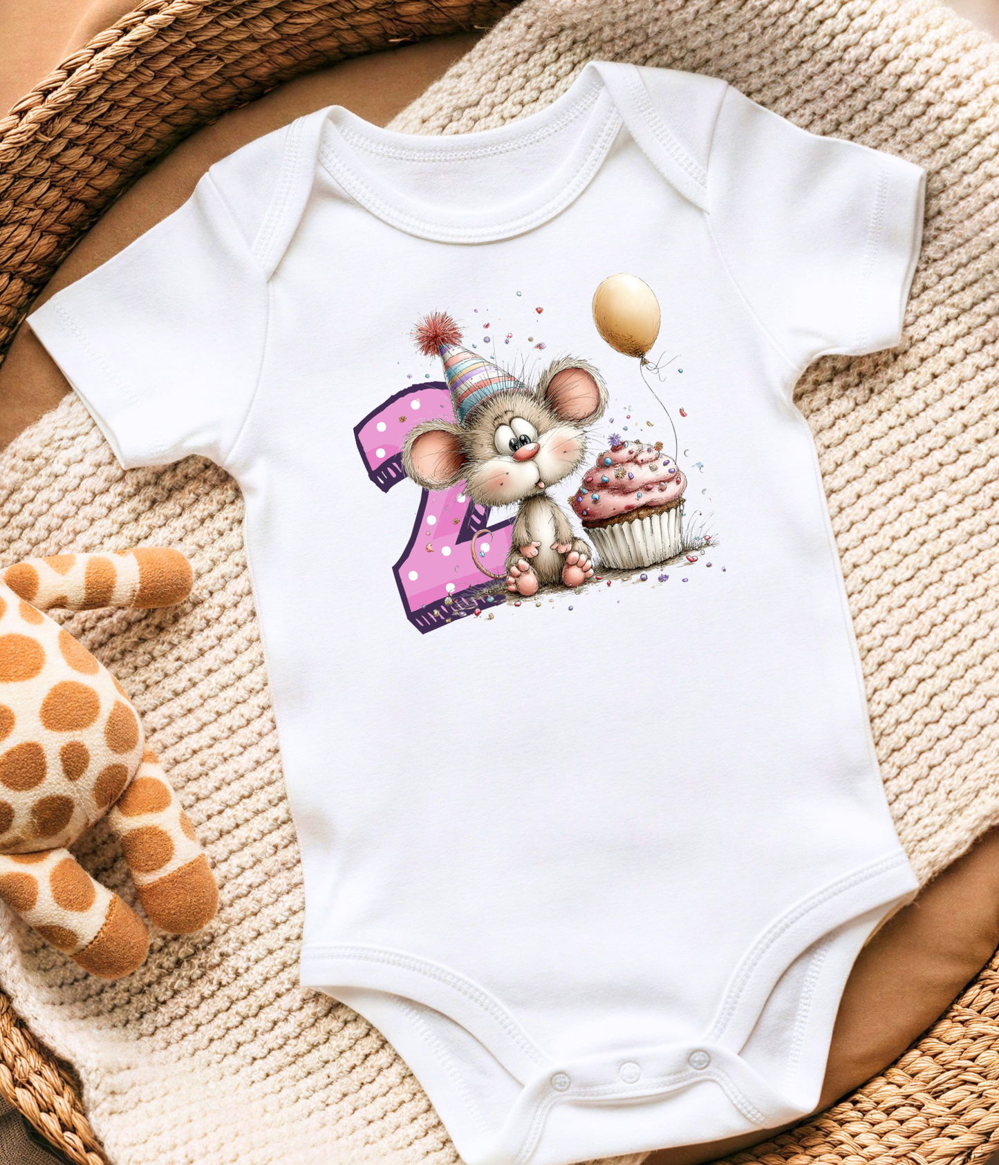 2nd Birthday Girl Onesie® – Mouse Birthday Outfit – Two Year Old Baby Outfit – Pink Number 2 Bodysuit – Cake Smash Shirt