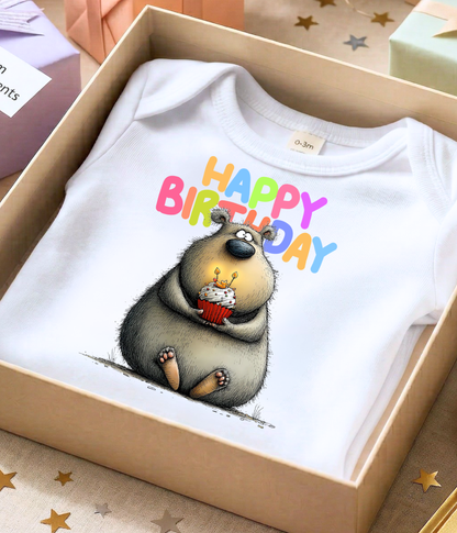 Happy Birthday Baby One-Piece Bodysuit – Cute Bear Birthday Outfit – Baby Birthday Bodysuit – First Birthday Outfit – Cake Smash Shirt