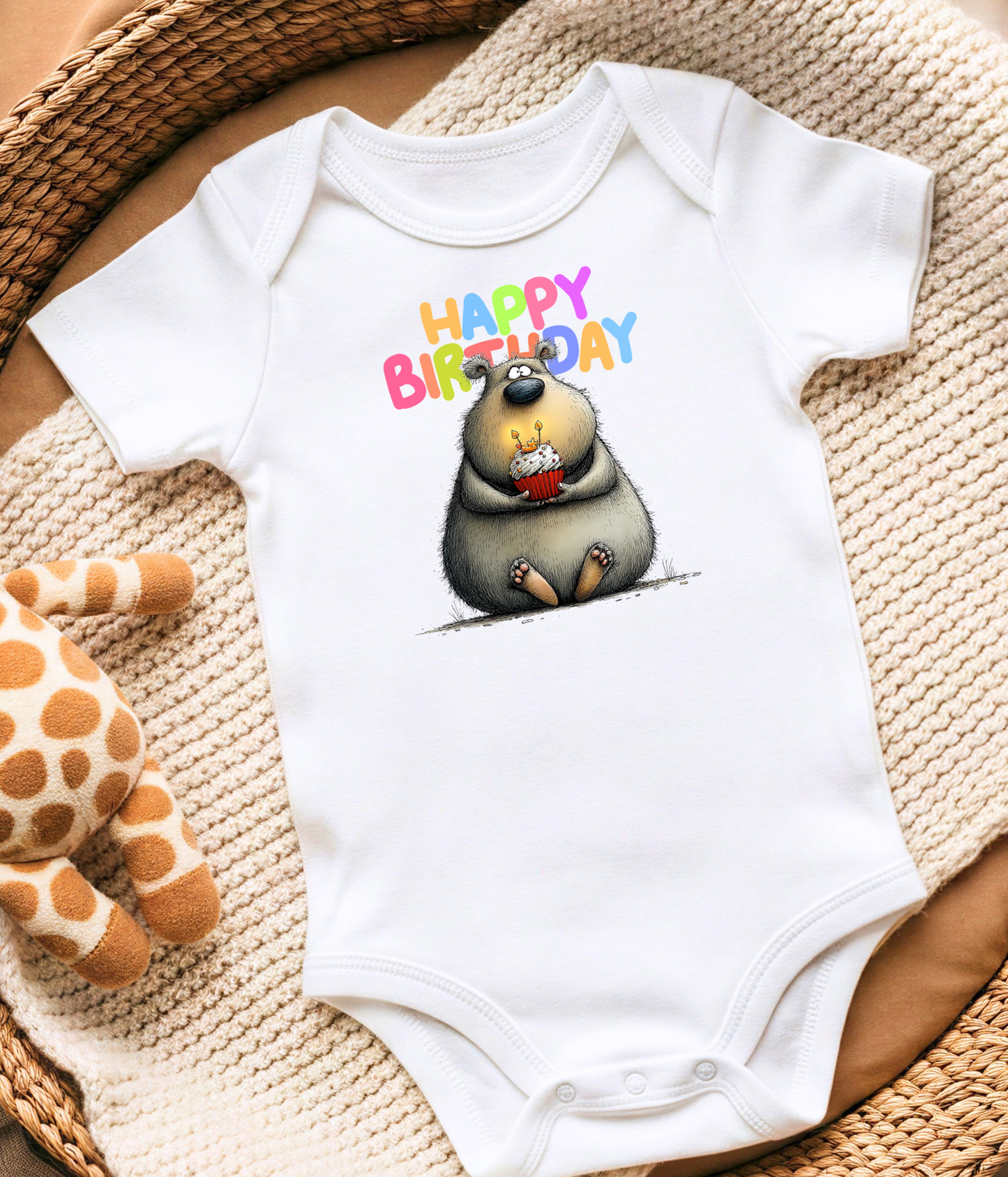 Happy Birthday Baby One-Piece Bodysuit – Cute Bear Birthday Outfit – Baby Birthday Bodysuit – First Birthday Outfit – Cake Smash Shirt