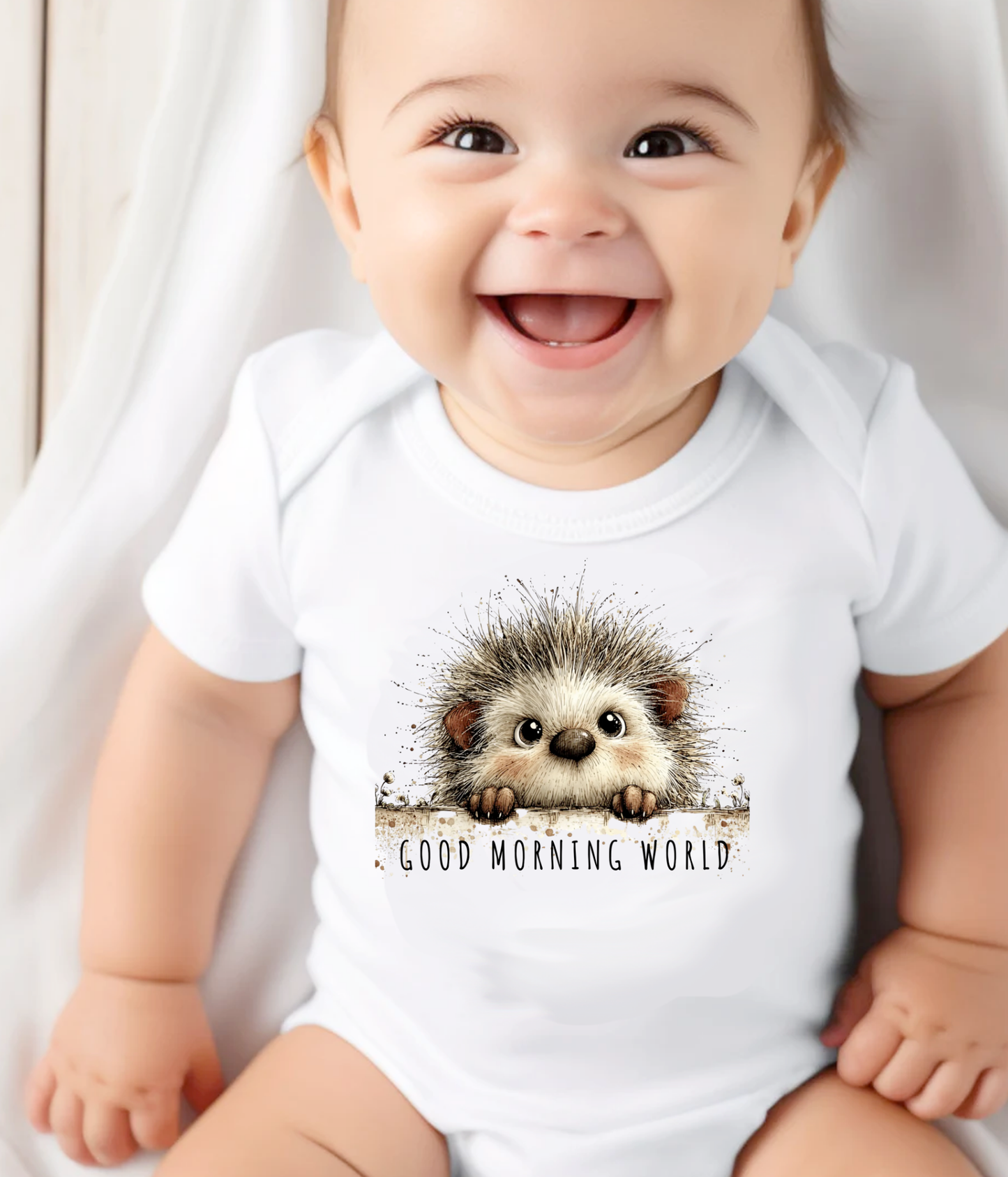 Good Morning World Baby One-Piece – Cute Hedgehog Baby Outfit – Newborn Announcement Bodysuit – Baby Shower Gift – Infant Coming Home Outfit