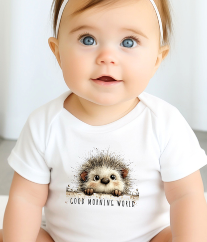 Good Morning World Baby One-Piece – Cute Hedgehog Baby Outfit – Newborn Announcement Bodysuit – Baby Shower Gift – Infant Coming Home Outfit