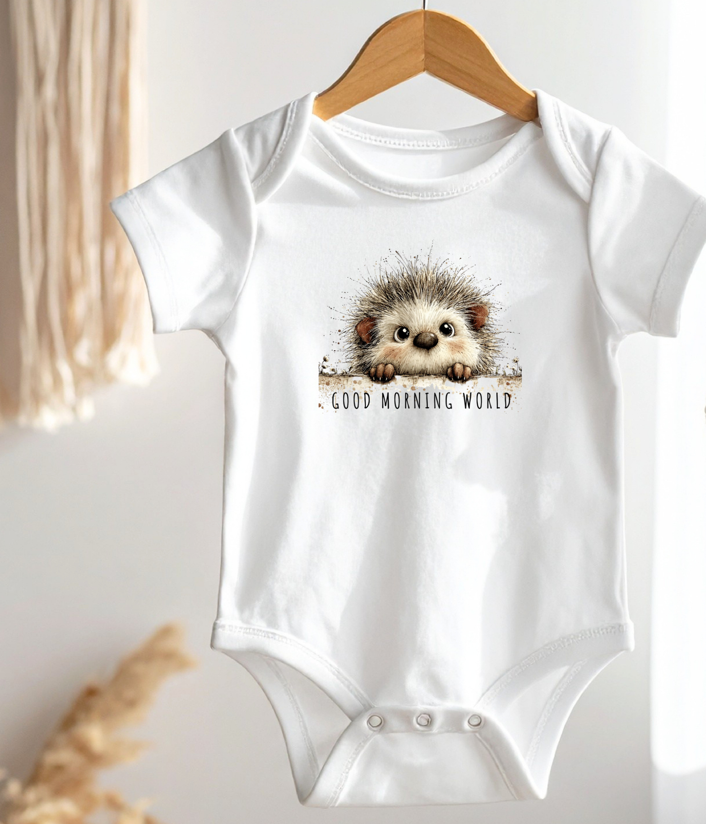 Good Morning World Baby One-Piece – Cute Hedgehog Baby Outfit – Newborn Announcement Bodysuit – Baby Shower Gift – Infant Coming Home Outfit