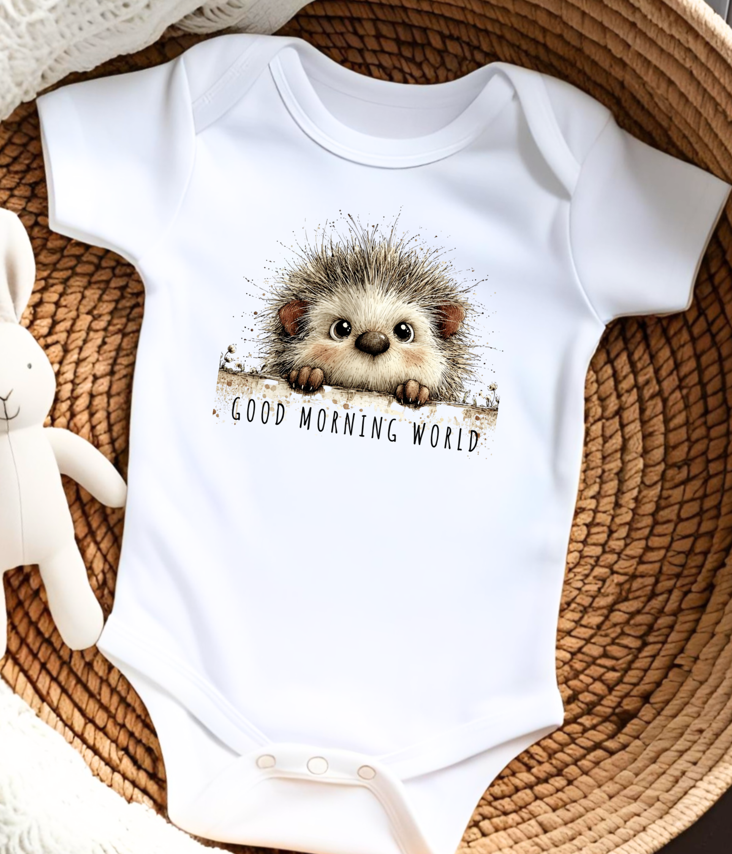 Good Morning World Baby One-Piece – Cute Hedgehog Baby Outfit – Newborn Announcement Bodysuit – Baby Shower Gift – Infant Coming Home Outfit
