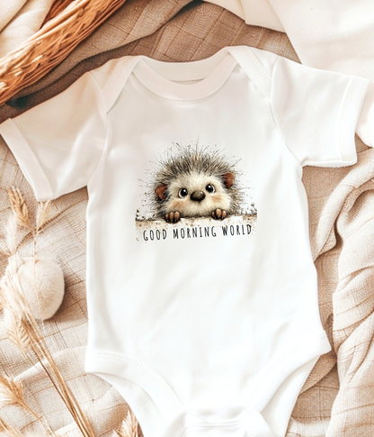 Good Morning World Baby One-Piece – Cute Hedgehog Baby Outfit – Newborn Announcement Bodysuit – Baby Shower Gift – Infant Coming Home Outfit