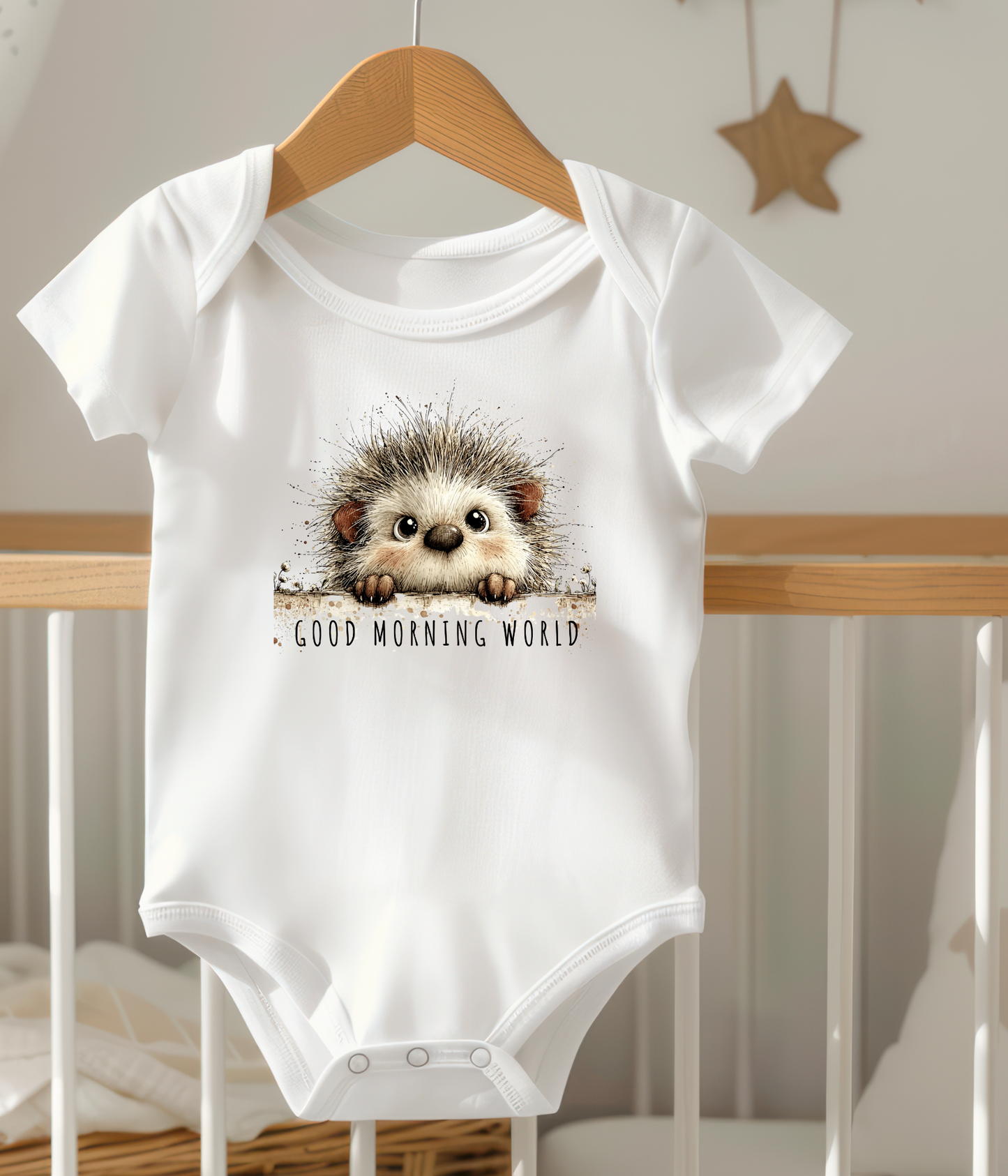 Good Morning World Baby One-Piece – Cute Hedgehog Baby Outfit – Newborn Announcement Bodysuit – Baby Shower Gift – Infant Coming Home Outfit