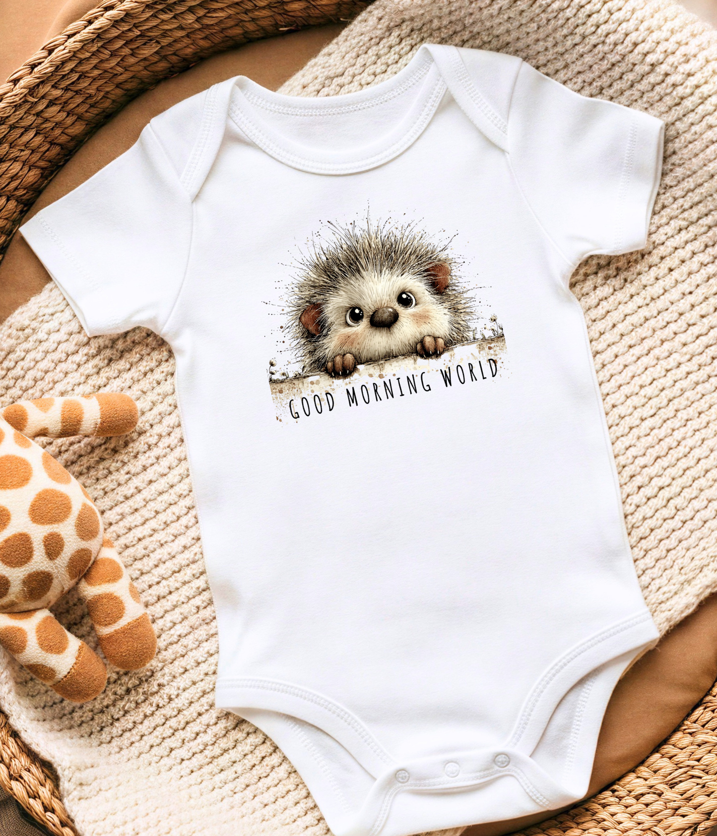 Good Morning World Baby One-Piece – Cute Hedgehog Baby Outfit – Newborn Announcement Bodysuit – Baby Shower Gift – Infant Coming Home Outfit