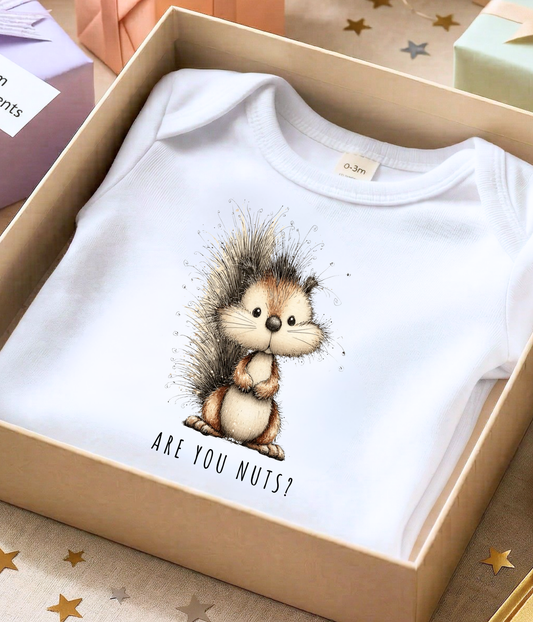 Funny Baby Onesie® – “Are You Nuts?” Squirrel Outfit – Cute Animal Baby Bodysuit – Unisex Infant Outfit – Baby Shower Gift Idea