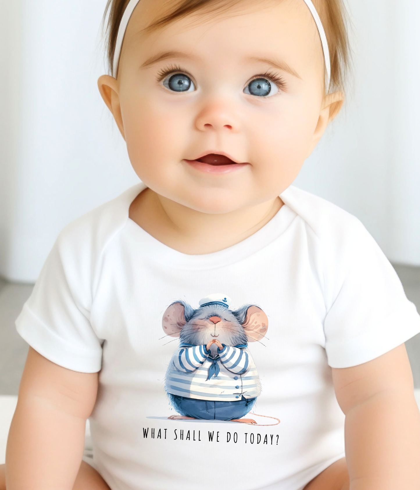 Cute Mouse Baby One-Piece – “What Shall We Do Today?” Outfit – Nautical Baby Bodysuit – Unisex Infant Outfit – Baby Shower Gift