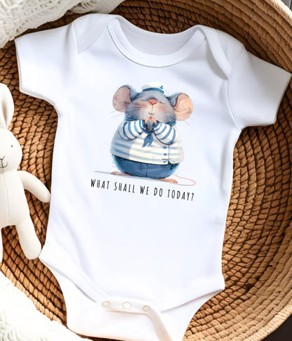 Cute Mouse Baby One-Piece – “What Shall We Do Today?” Outfit – Nautical Baby Bodysuit – Unisex Infant Outfit – Baby Shower Gift