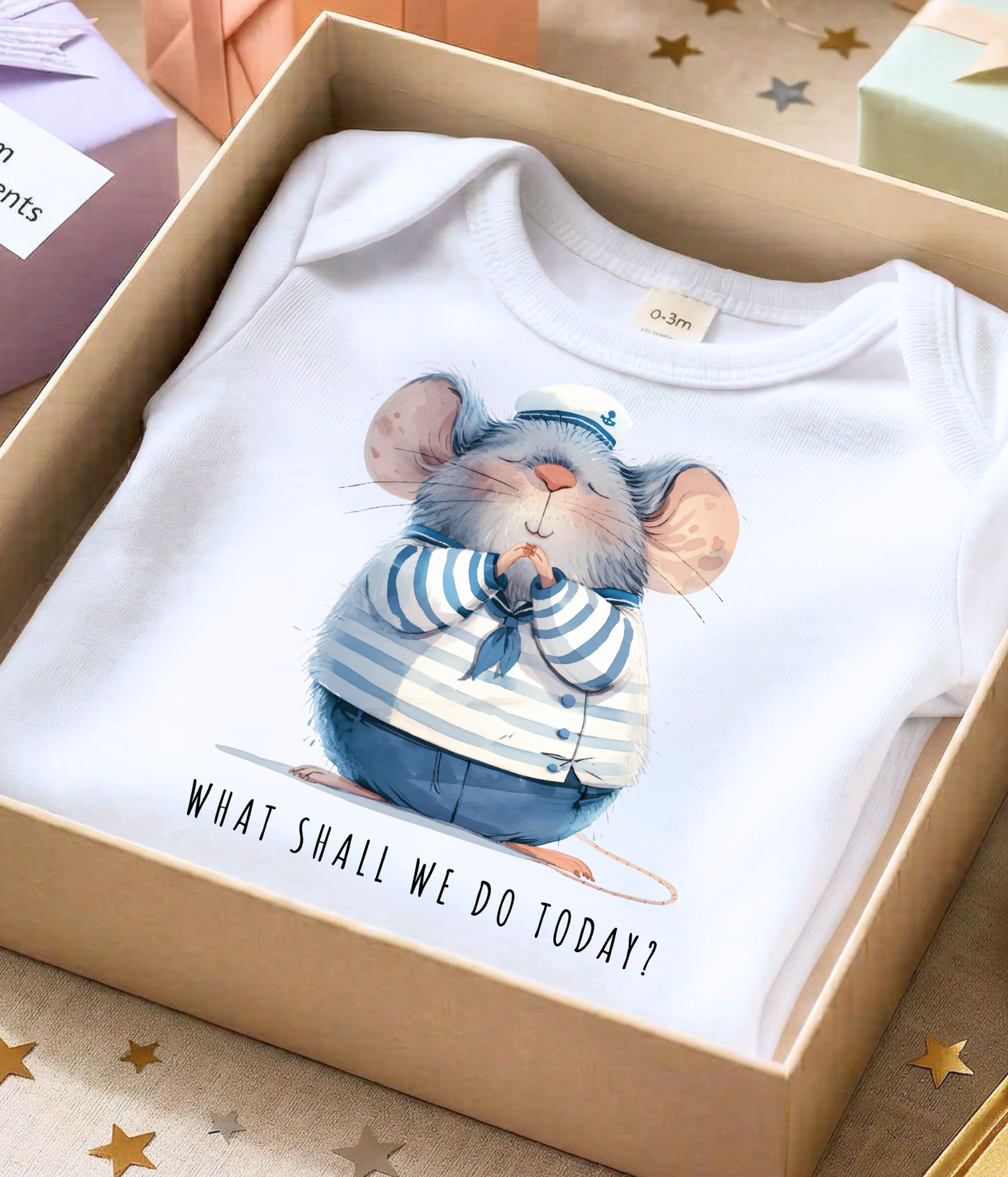 Cute Mouse Baby One-Piece – “What Shall We Do Today?” Outfit – Nautical Baby Bodysuit – Unisex Infant Outfit – Baby Shower Gift