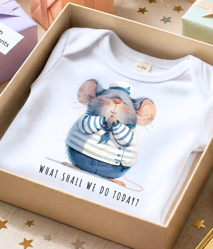 Cute Mouse Baby One-Piece – “What Shall We Do Today?” Outfit – Nautical Baby Bodysuit – Unisex Infant Outfit – Baby Shower Gift