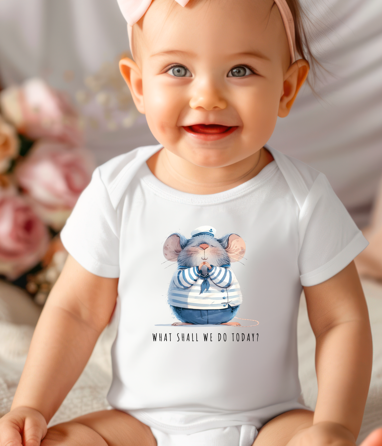 Cute Mouse Baby One-Piece – “What Shall We Do Today?” Outfit – Nautical Baby Bodysuit – Unisex Infant Outfit – Baby Shower Gift