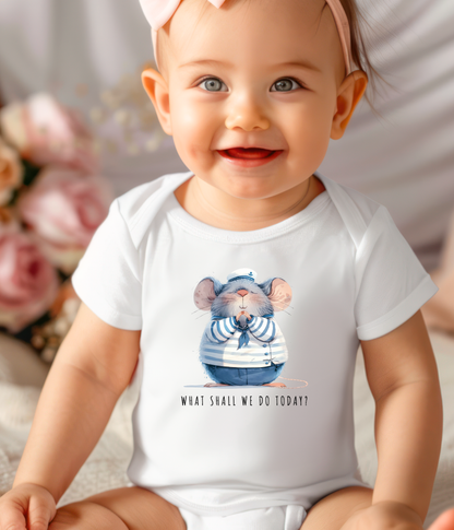 Cute Mouse Baby One-Piece – “What Shall We Do Today?” Outfit – Nautical Baby Bodysuit – Unisex Infant Outfit – Baby Shower Gift