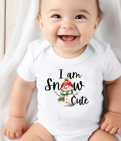 I Am Snow Cute Baby Baby Bodysuit – Funny Christmas Baby Outfit – Snowman Holiday Bodysuit –  Cute Winter Baby Gift