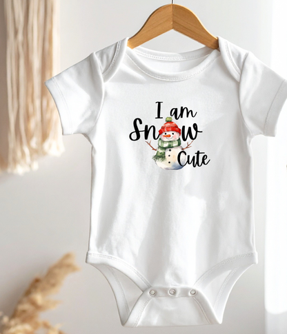 I Am Snow Cute Baby Baby Bodysuit – Funny Christmas Baby Outfit – Snowman Holiday Bodysuit –  Cute Winter Baby Gift