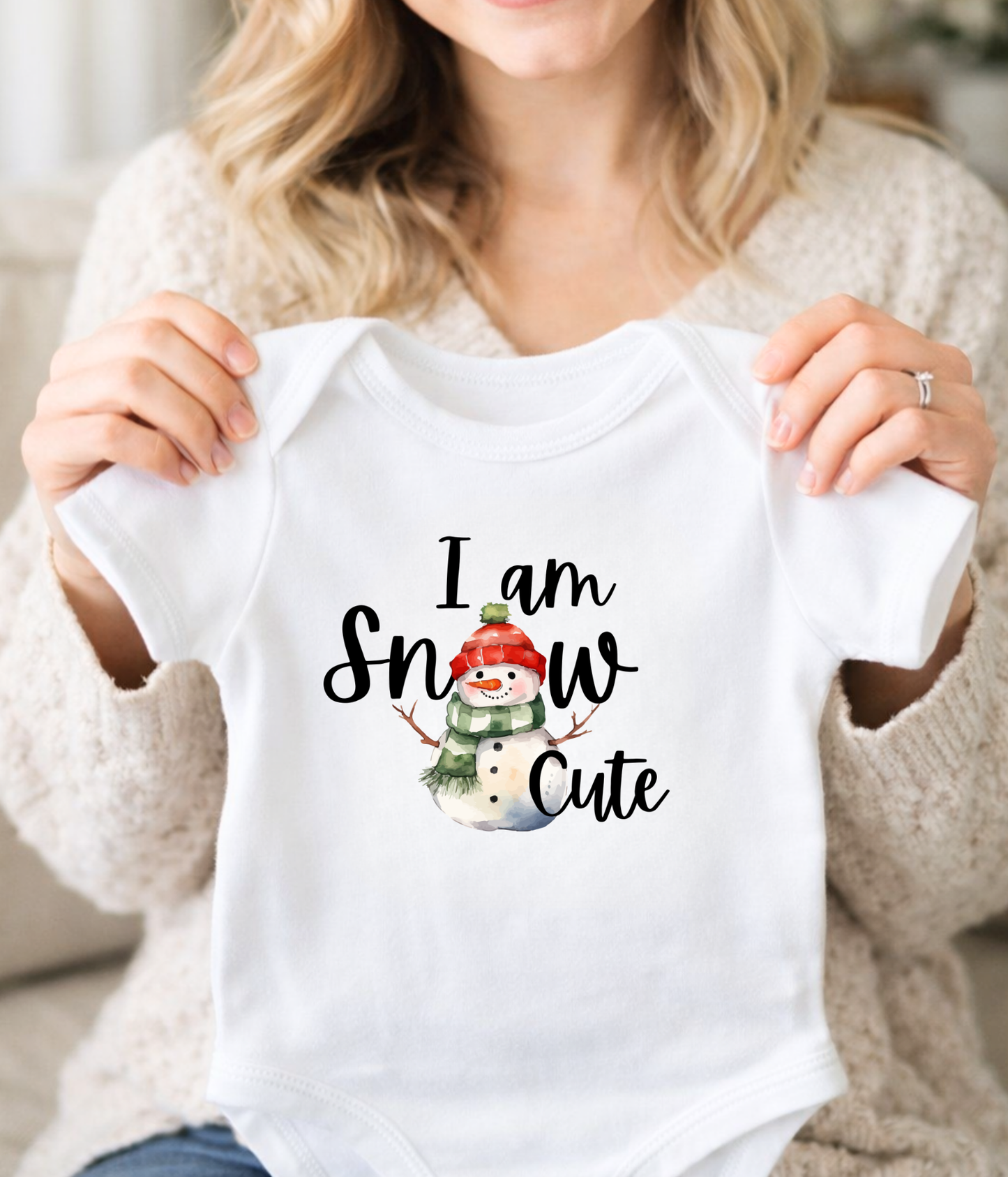 I Am Snow Cute Baby Baby Bodysuit – Funny Christmas Baby Outfit – Snowman Holiday Bodysuit –  Cute Winter Baby Gift