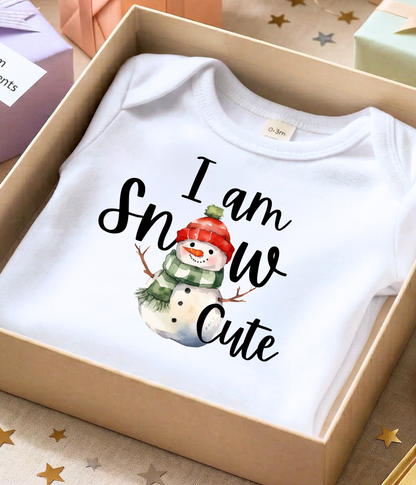I Am Snow Cute Baby Baby Bodysuit – Funny Christmas Baby Outfit – Snowman Holiday Bodysuit –  Cute Winter Baby Gift