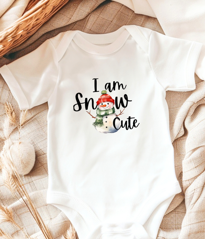 I Am Snow Cute Baby Baby Bodysuit – Funny Christmas Baby Outfit – Snowman Holiday Bodysuit –  Cute Winter Baby Gift