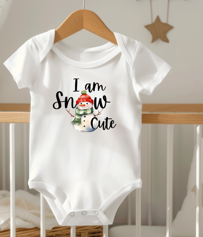I Am Snow Cute Baby Baby Bodysuit – Funny Christmas Baby Outfit – Snowman Holiday Bodysuit –  Cute Winter Baby Gift