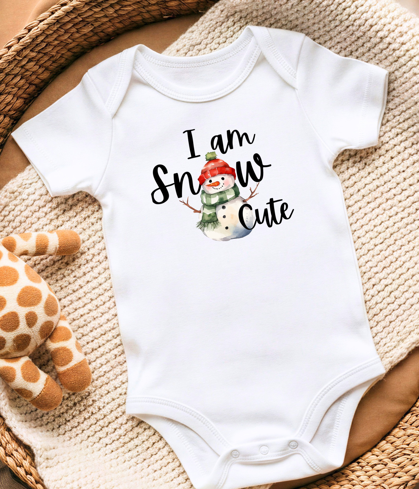 I Am Snow Cute Baby Baby Bodysuit – Funny Christmas Baby Outfit – Snowman Holiday Bodysuit –  Cute Winter Baby Gift
