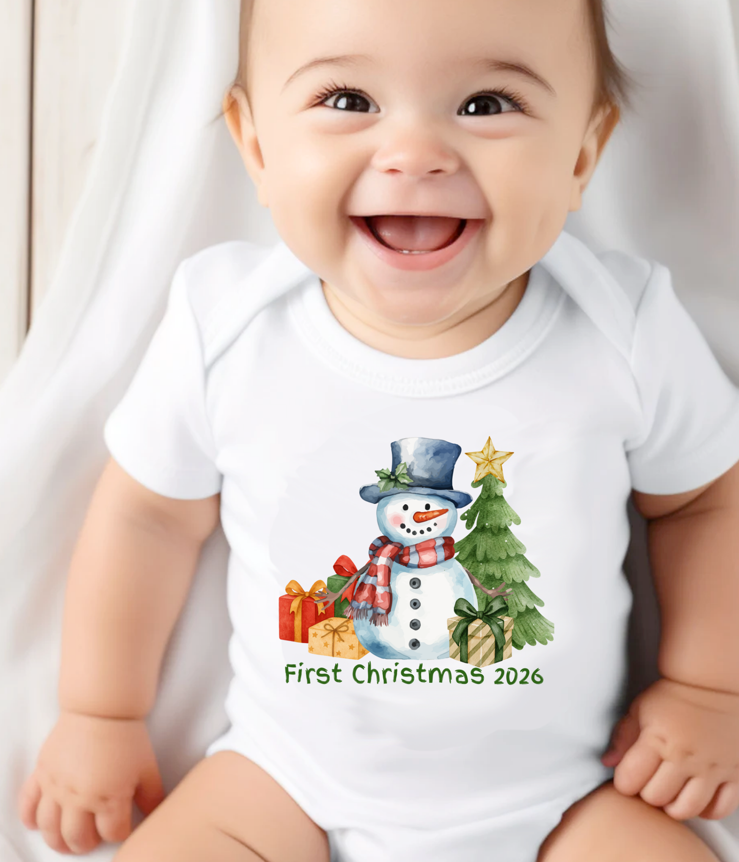 Baby’s First Christmas 2026 One-Piece – Snowman Holiday Baby Outfit –  Christmas Baby Bodysuit