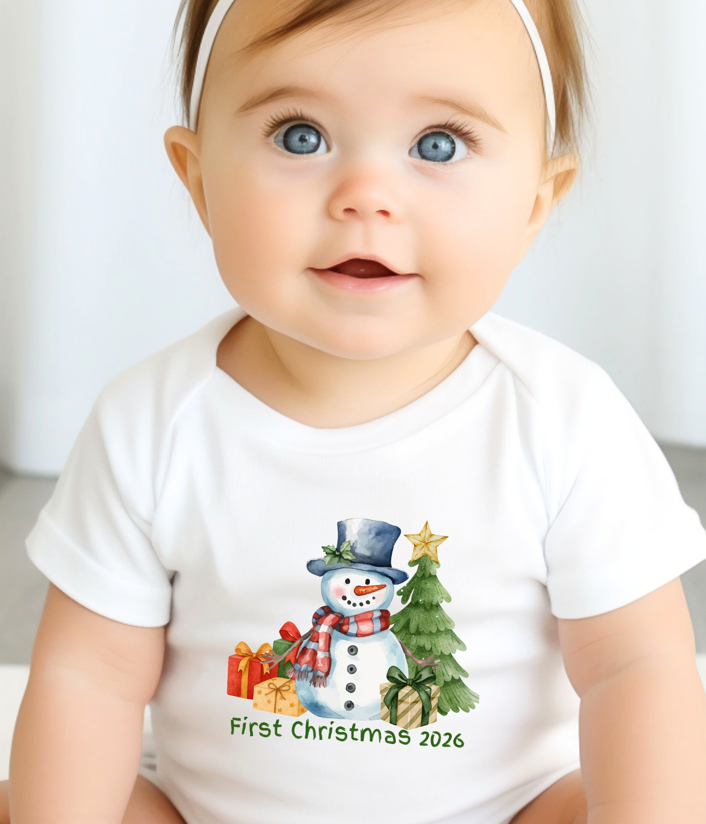 Baby’s First Christmas 2026 One-Piece – Snowman Holiday Baby Outfit –  Christmas Baby Bodysuit