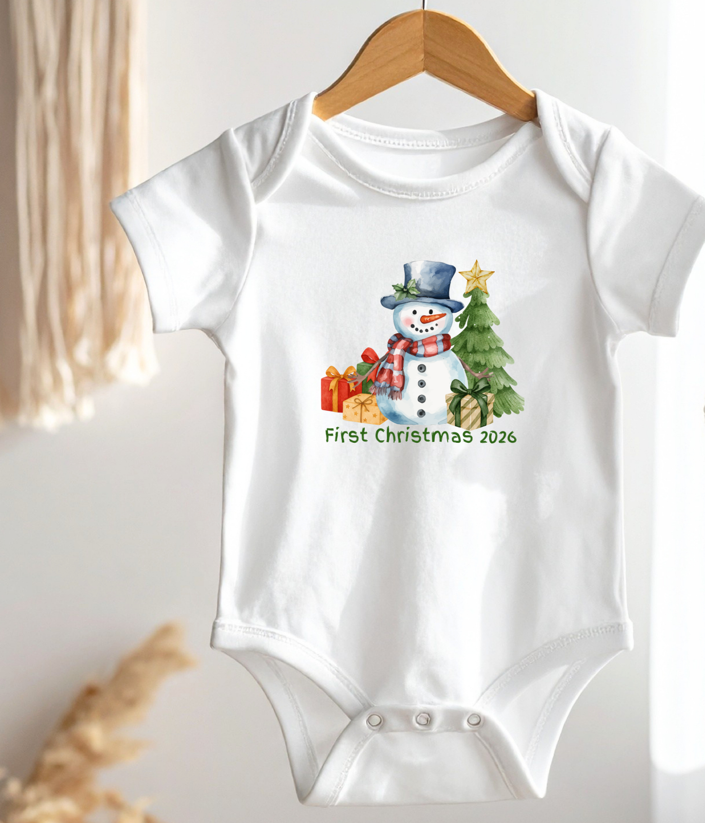 Baby’s First Christmas 2026 One-Piece – Snowman Holiday Baby Outfit –  Christmas Baby Bodysuit